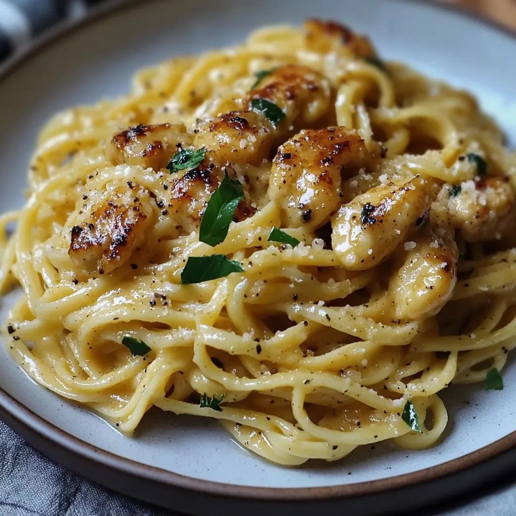 Zitronen-Knoblauch-Butter-Hähnchen mit cremiger Parmesan-Pasta