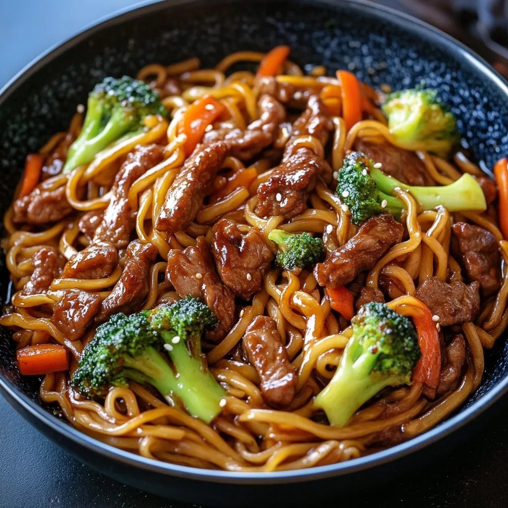 Hausgemachtes Lo Mein mit Rindfleisch und Brokkoli
