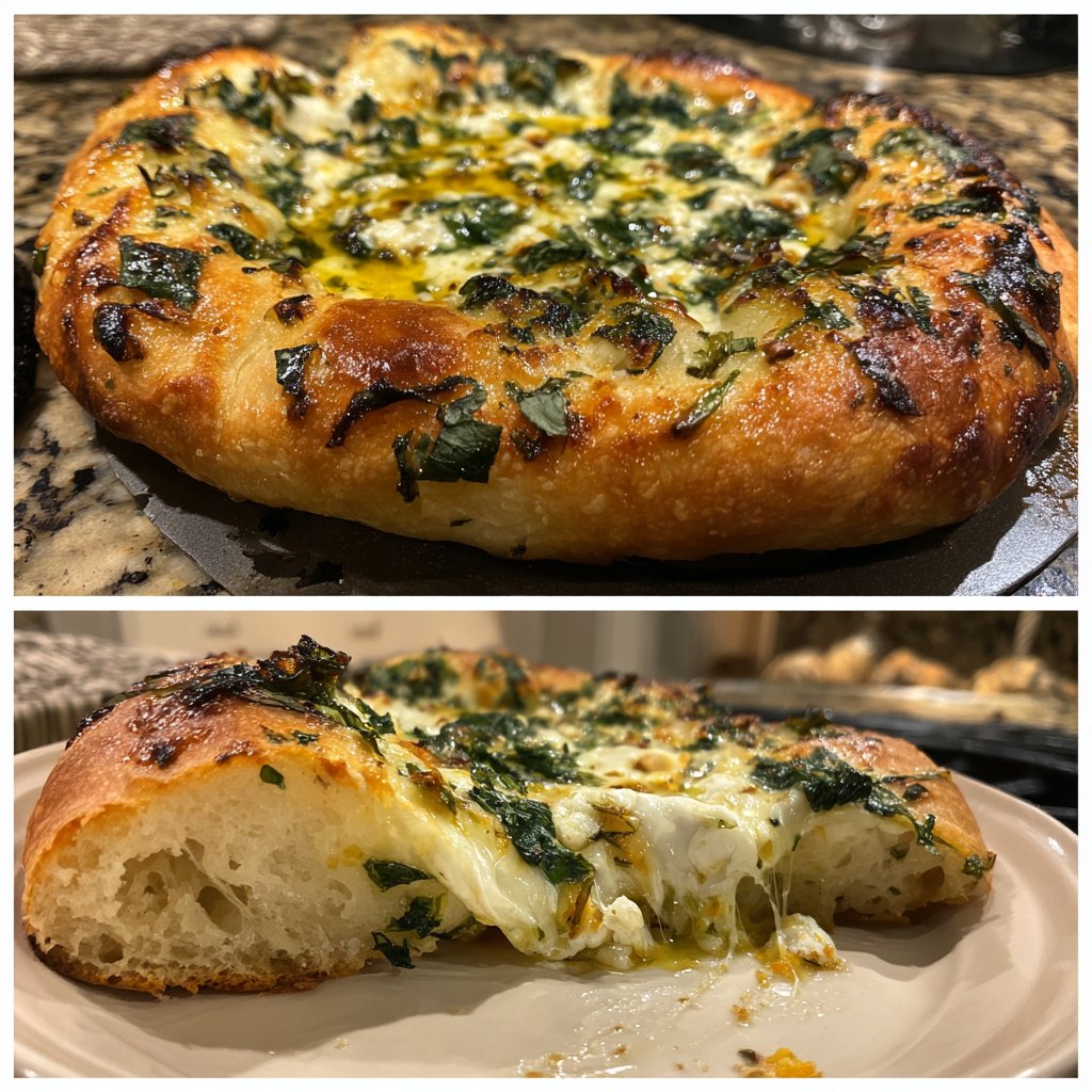 Pizza mit Spinat und Zitronenöl