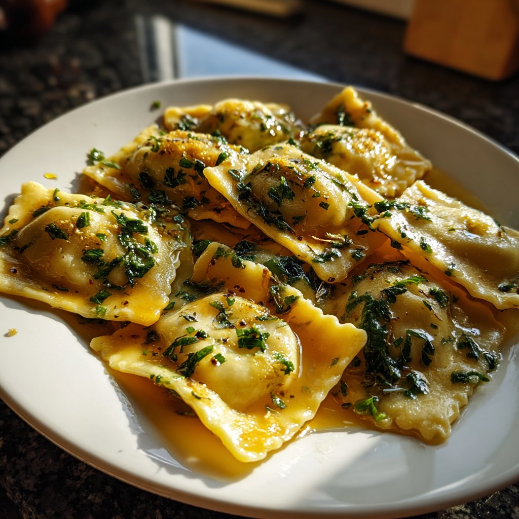 Ravioli mit Spinat und Butter-Salbei-Sauce